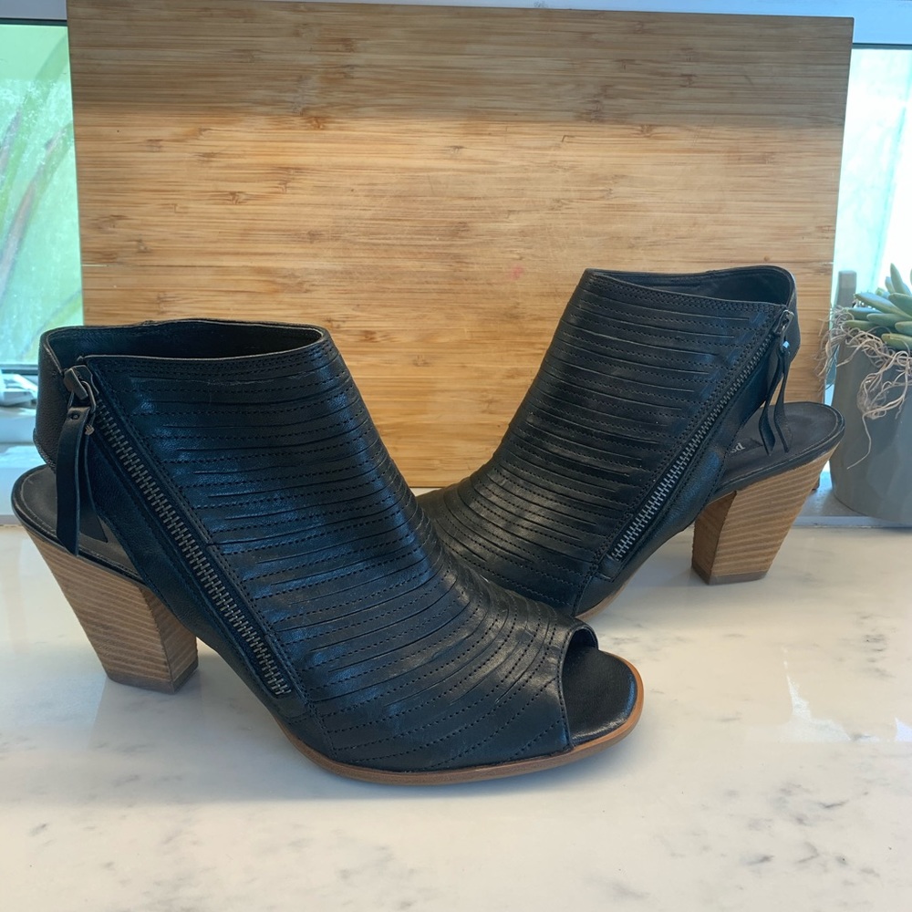Paul Green Black Leather with Peep Toe Booties